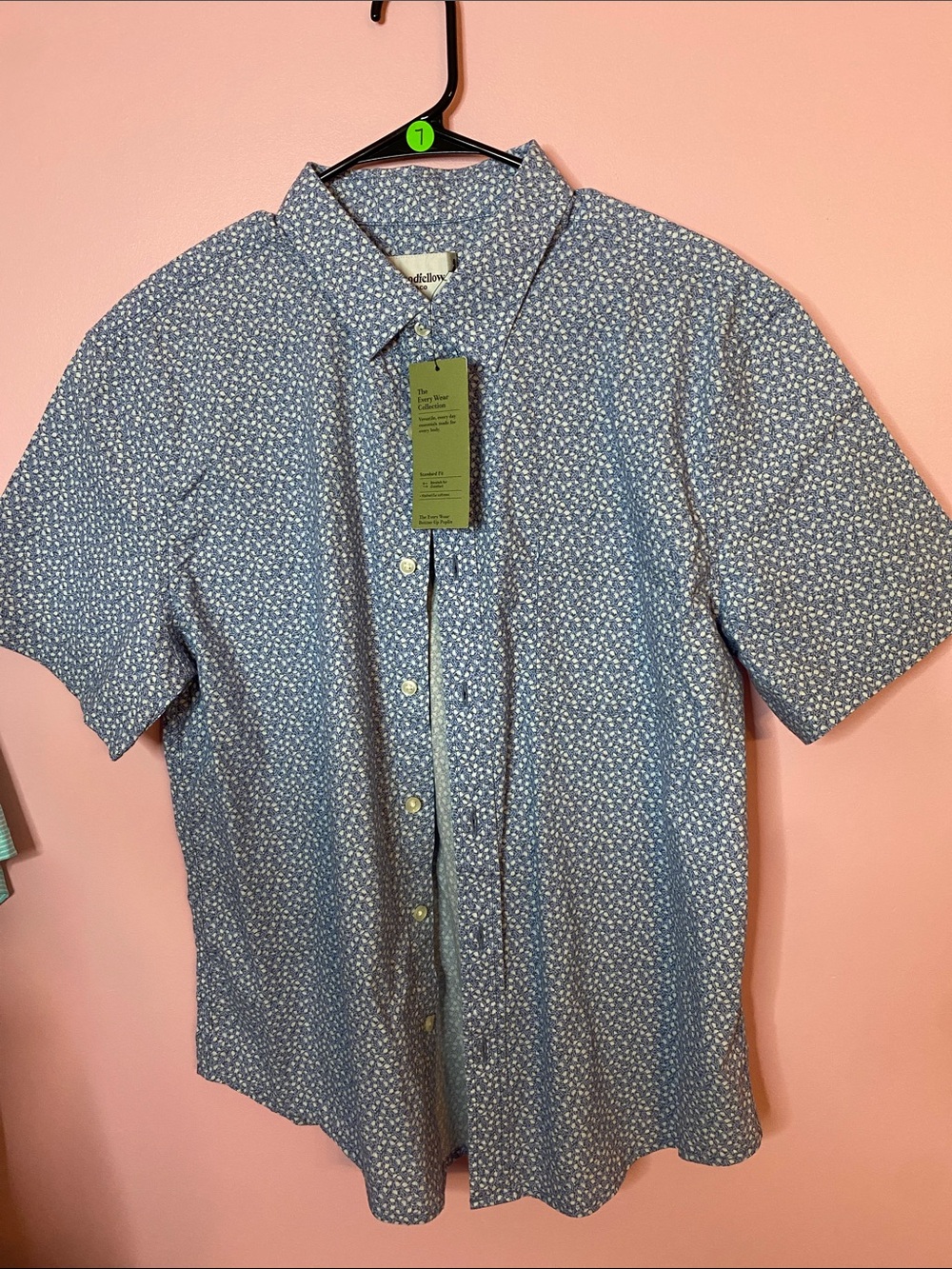 Goodfellow & Co Blue Short-Sleeve Button-Down Shirt with White Micro Print